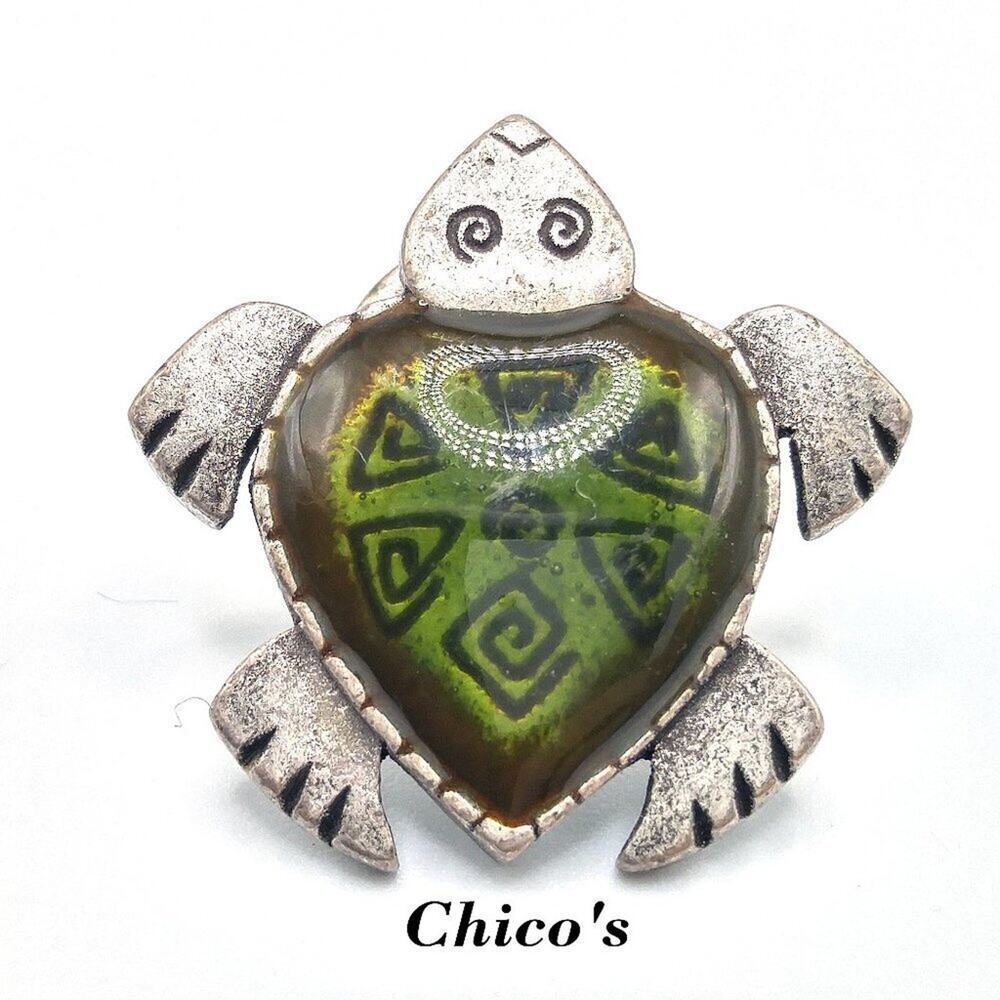 Chico's Green Silver Enamel Turtle Lapel Pin, 1 Inch